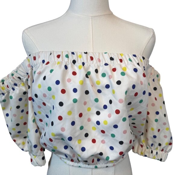 2/$25 ZARA Small Polka Dot Off-Shoulder Multi Colored Crop Top - Picture 5 of 11